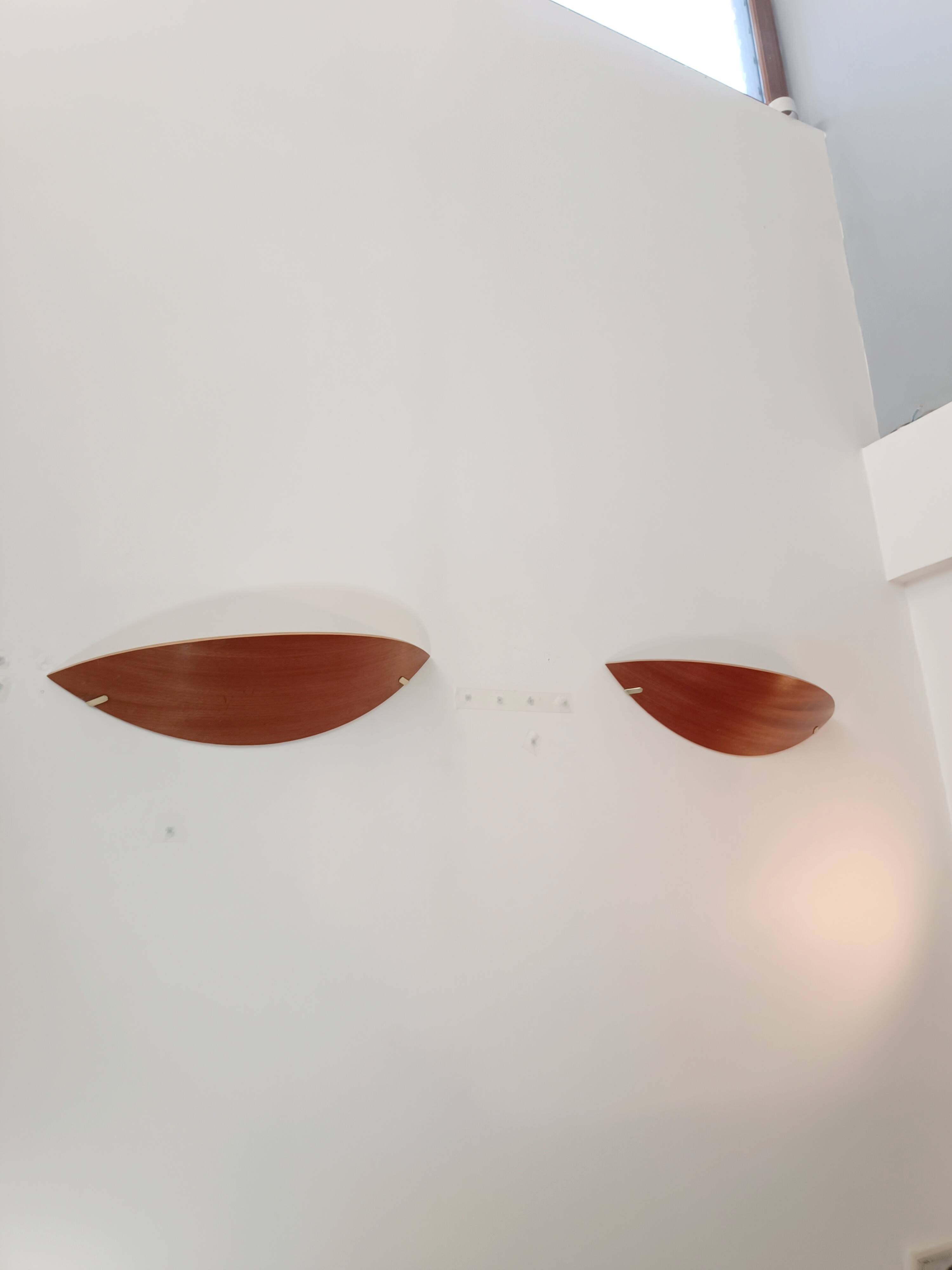 Pair of wooden and brass wall lights by Declic 1980