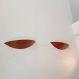 Pair of wooden and brass wall lights by Declic 1980