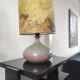 Vintage ceramic lamp signed & hand-painted silk shade 70s