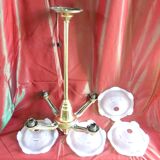 Art Deco chandelier, 4 arms of light, opalescent Ezan glasses