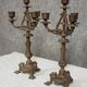 Pair of antique candelabra in patinated bronze spelter