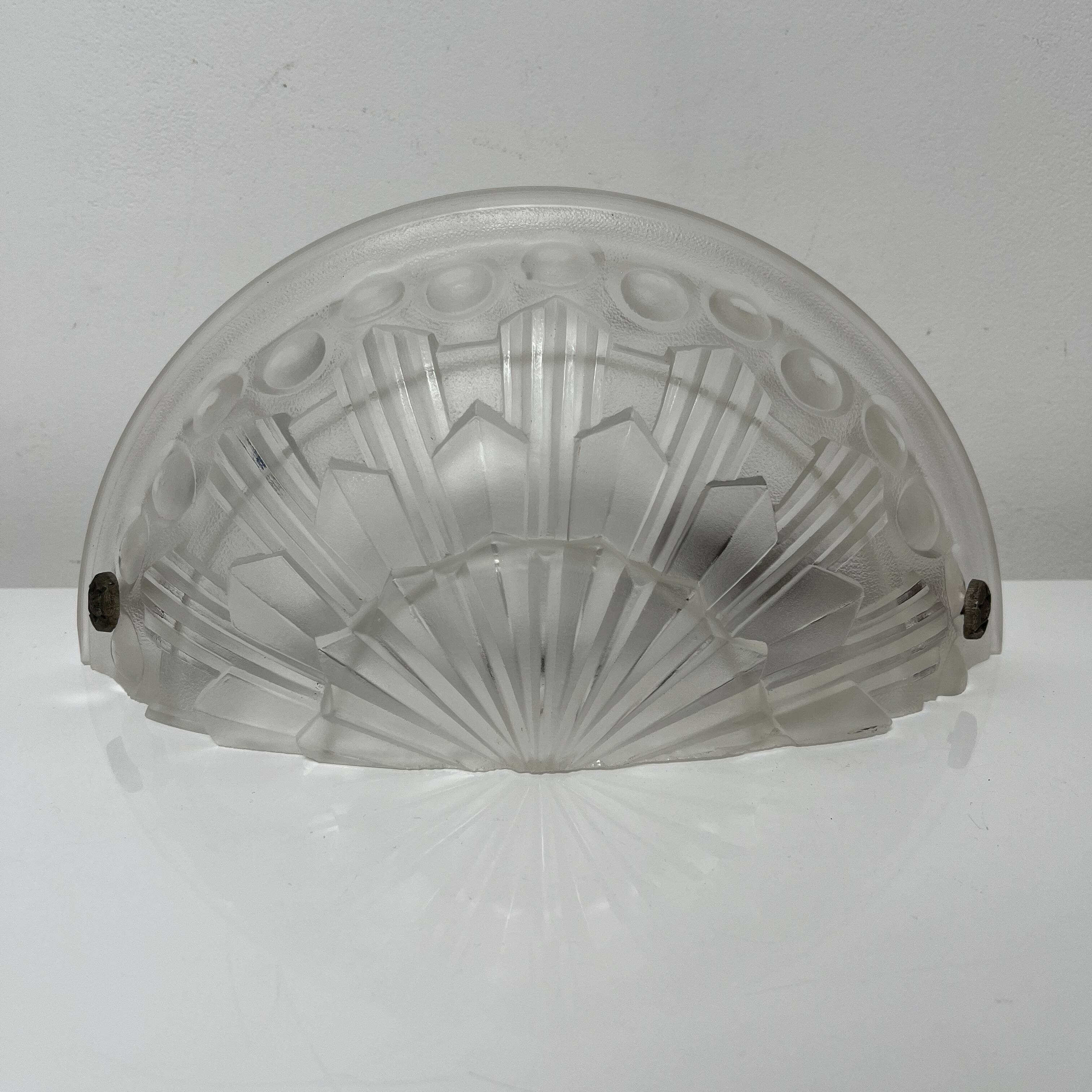 Art Deco half-dome pressed glass wall lamp