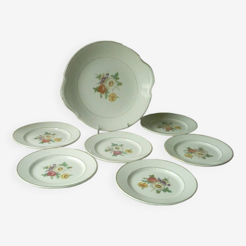 Service a dessert en demi porcelaine badonviller decor pivoines