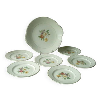 Badonviller half porcelain dessert service with peony decor