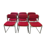 6 chrome chairs wood and red wool
