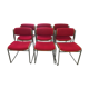 6 chrome chairs wood and red wool