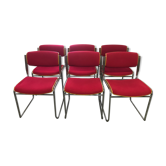 Set de 6 chaises chrome bois et laine rouge