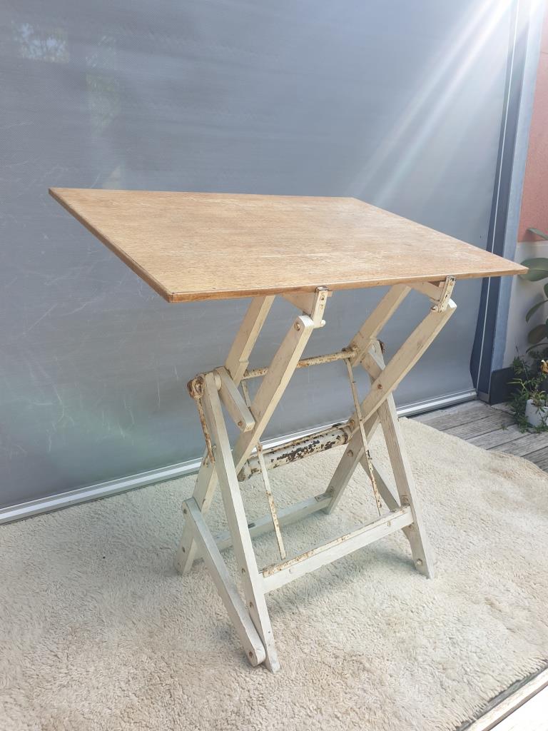 Table with architect's mechanism 1960 in white lacquered wood