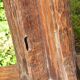 Side table, round wooden pedestal table brutalist style