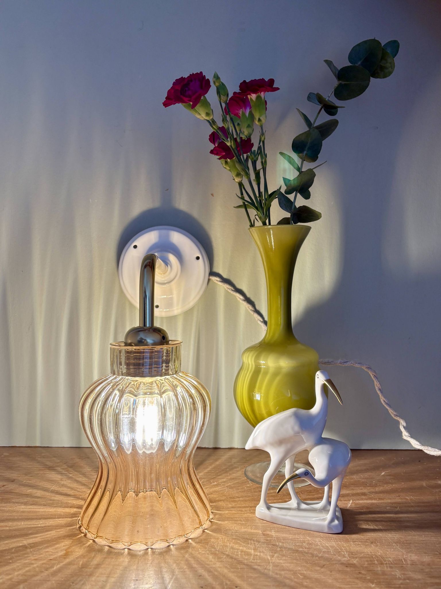 Vintage tulip angled wall light in amber glass