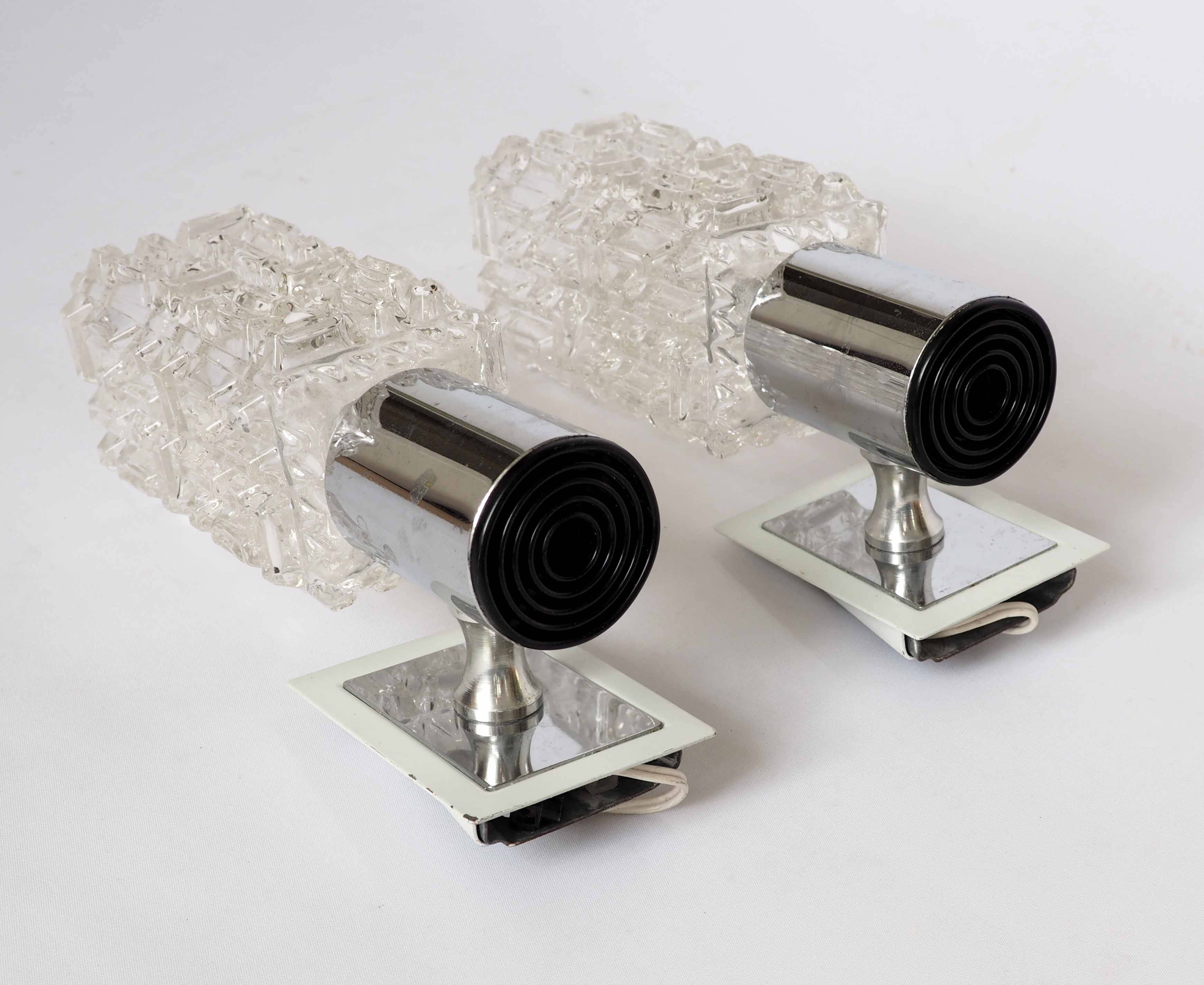 Pair of Targetti glass and chrome wall lights