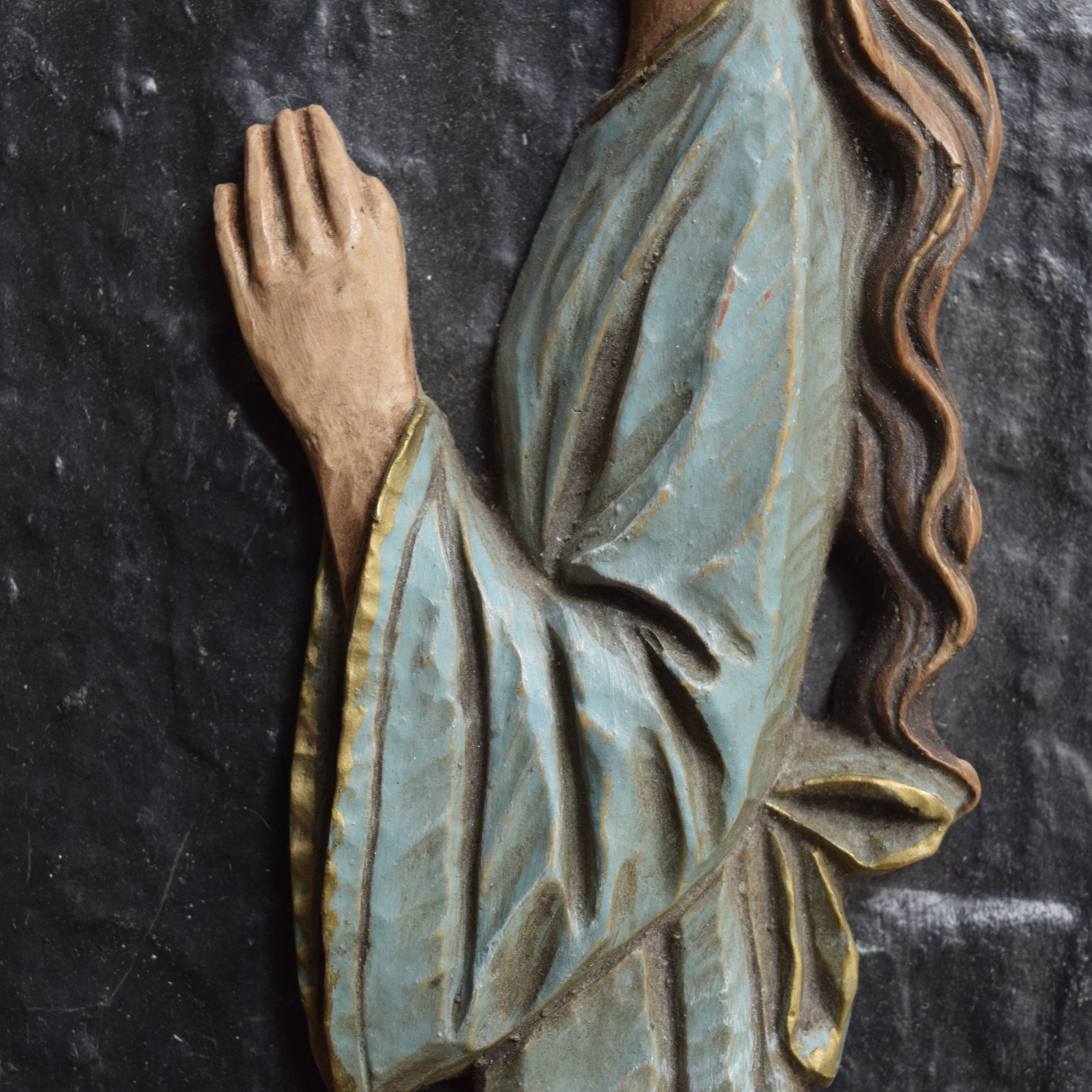 Religious slate wall plaque - hand-painted carved wood overprint - 1970