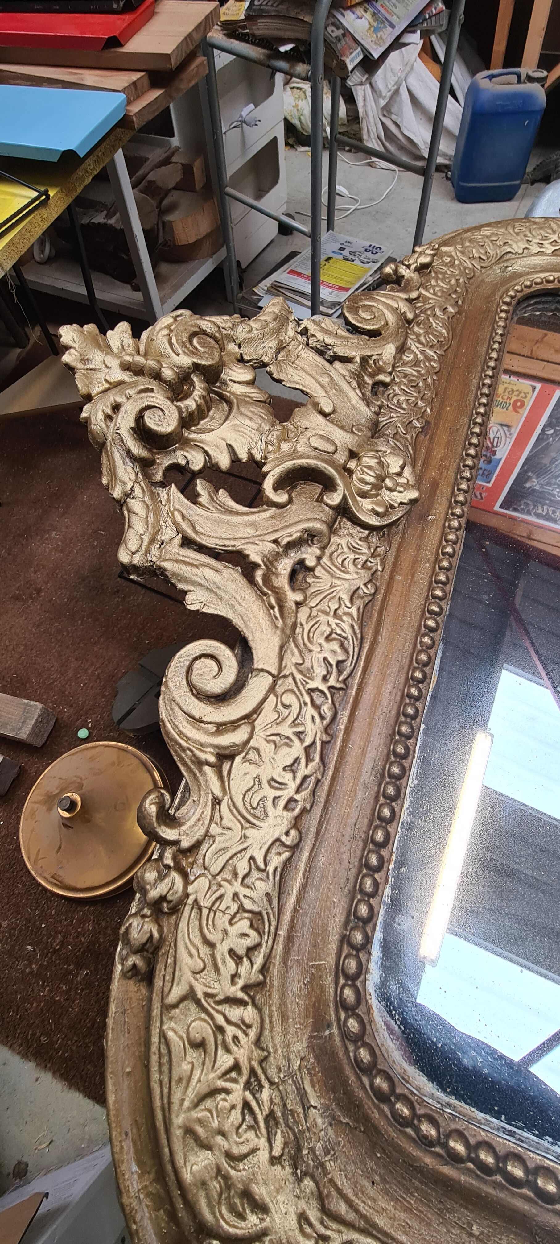 Old Louis Philippe style mirror in gilded wood with pediment