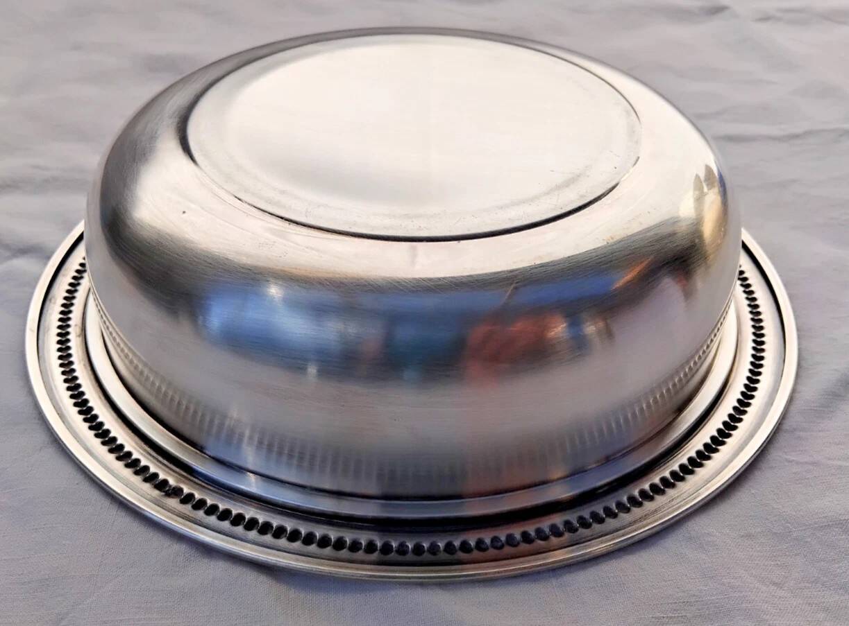 Antique round hollow metal silver plated dish st medard signed