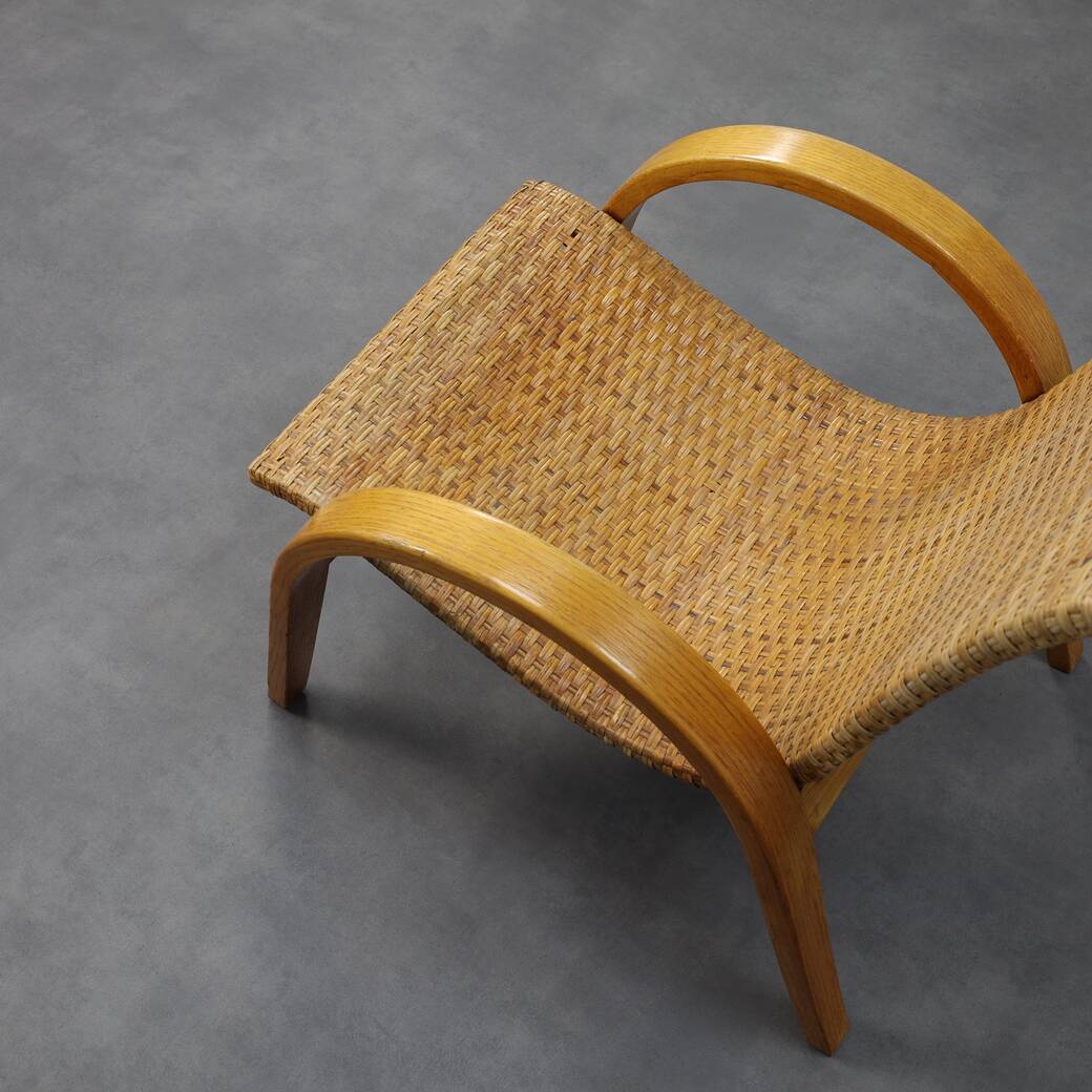 Rare Armchair in Wood and Woven Rattan, 1960s