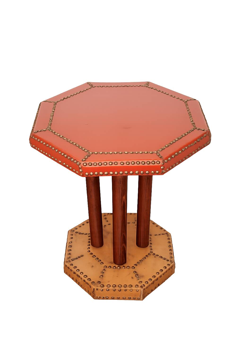 Coffee table, 1920s, beech wood and leather, vintage