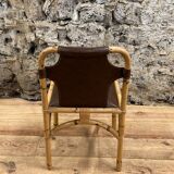 Vintage chair in rattan and bamboo and brown leather