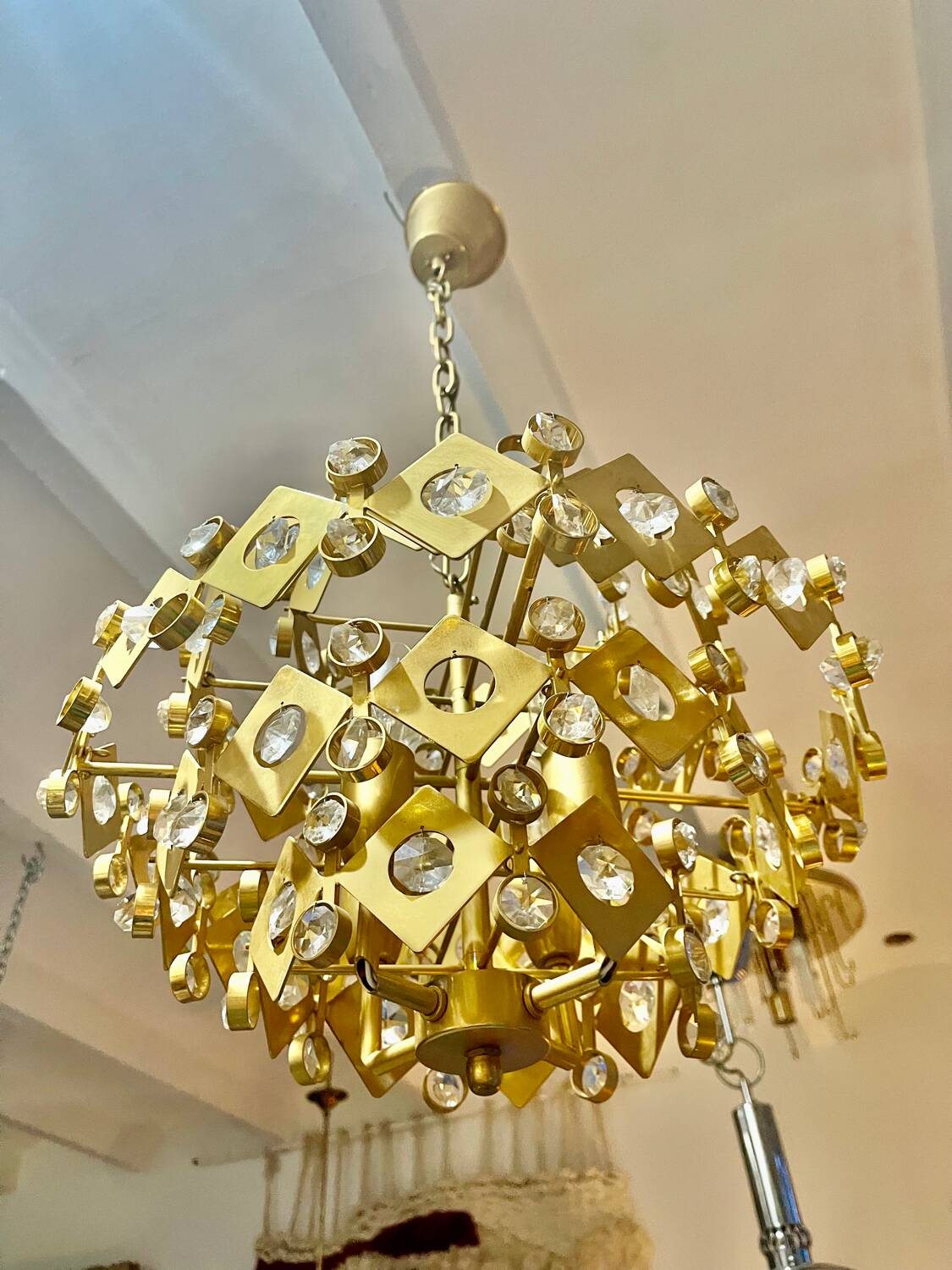 Brutalist Palwa crystal and gilt chandelier, 1960s
