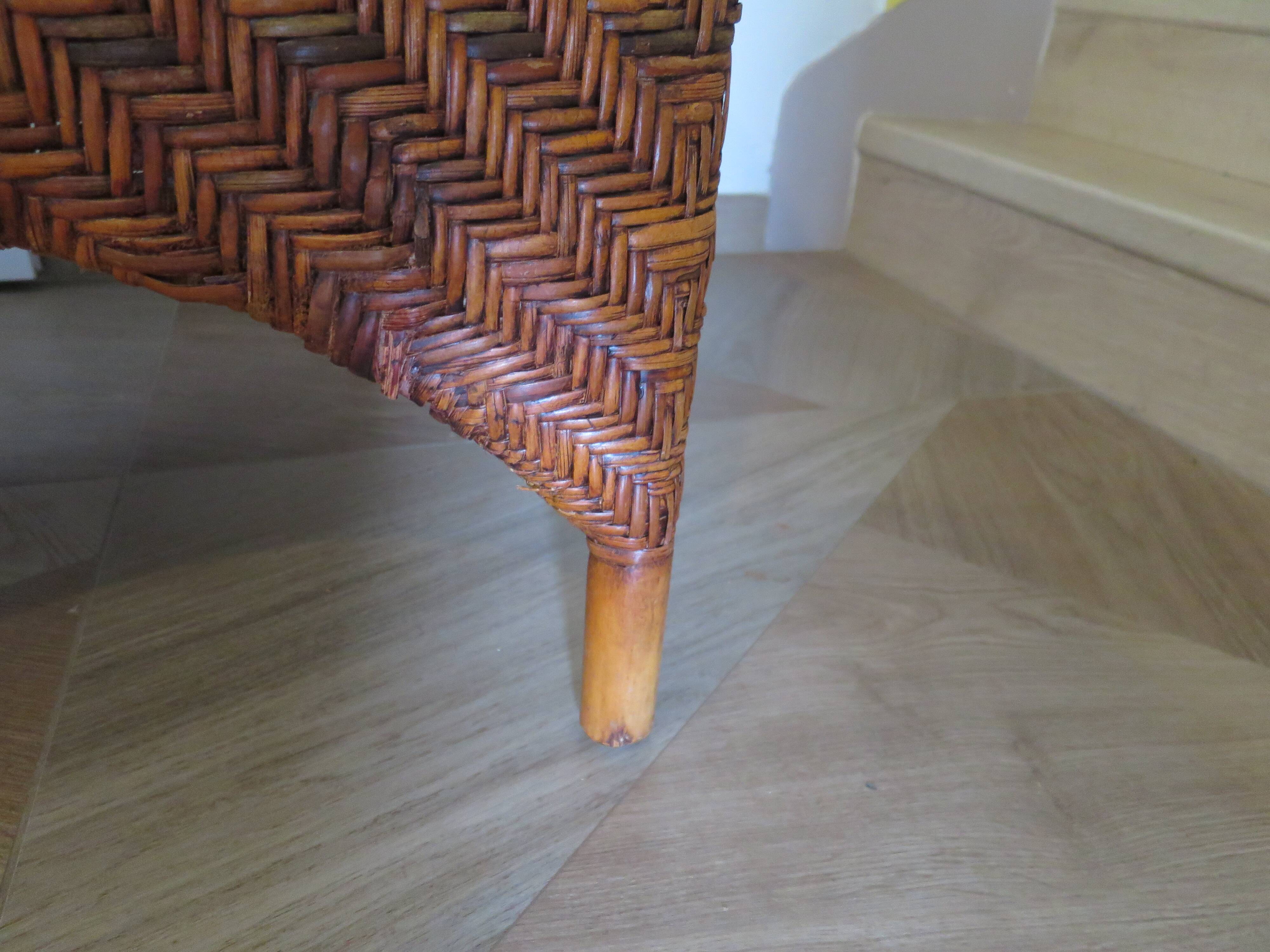 Two-seater banquette in woven rattan, wood and bamboo, 1980s.