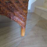 Two-seater banquette in woven rattan, wood and bamboo, 1980s.