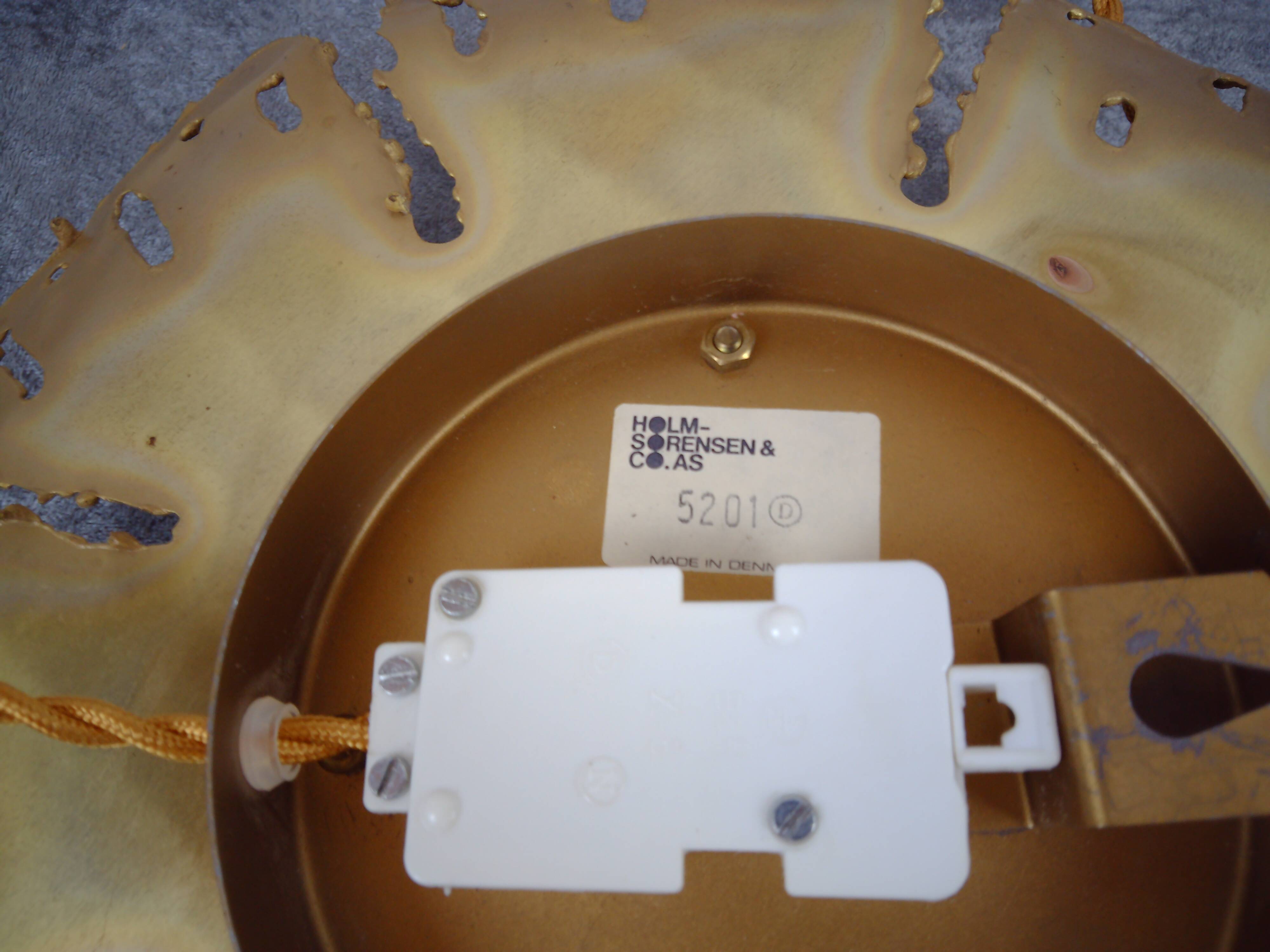 Brass plate flower sconce by Svend Aage Holm-Sörensen for Holm-Sörensen, Denmark.