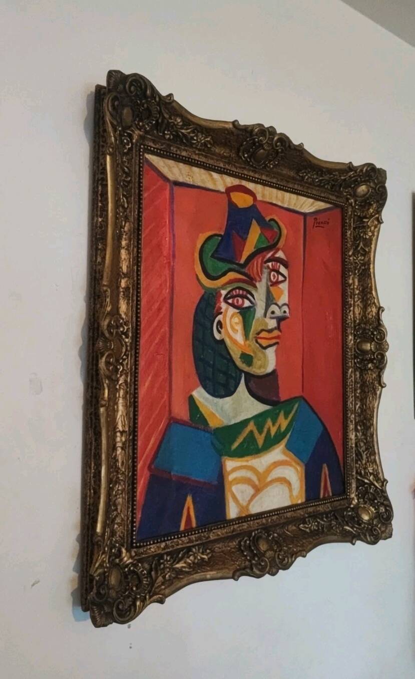 Portrait cubiste vintage d'une femme au chapeau, huile sur toile, rue Picasso
