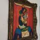 Portrait cubiste vintage d'une femme au chapeau, huile sur toile, rue Picasso