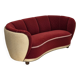 1960s, Danish curved 2-seater sofa, red/beige furniture wool fabric.