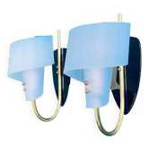Paire d'appliques en plastique et plexiglas bleue vintage seventies minimaliste