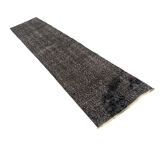 Distressed turkish narrow runner 290 x 60 cm wool vintage rug, overdyed black