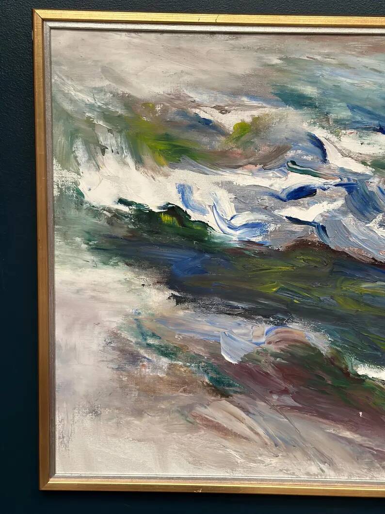 Large Original Swedish Oil on Canvas – “Abstract Composition” by Johny Colebring – 1978 – Signed – Vintage & Framed – 83×73 cm