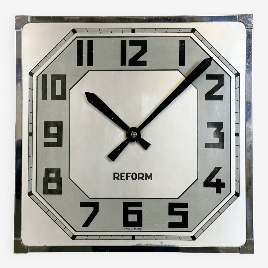 Vintage Swiss Square Wall Clock from Reform, 1950s | Selency