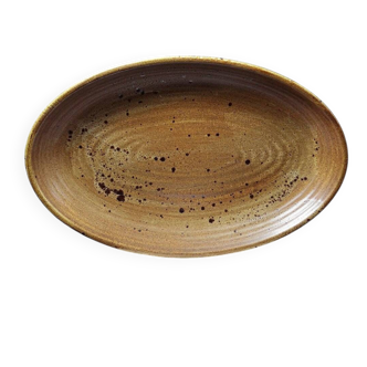 Large oval serving dish in vintage Salins handmade stoneware/ceramics from the 1960s.