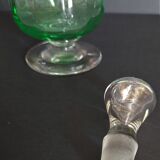 Carafe flacon verre émaillé vert début XXème