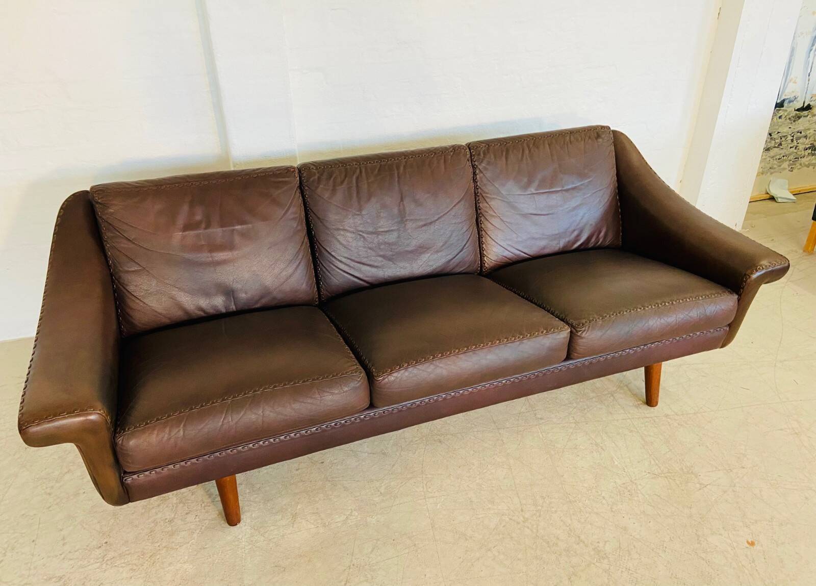 Vintage Danish mid-century retro Aage Christiansen (Matador) leather sofa 60s