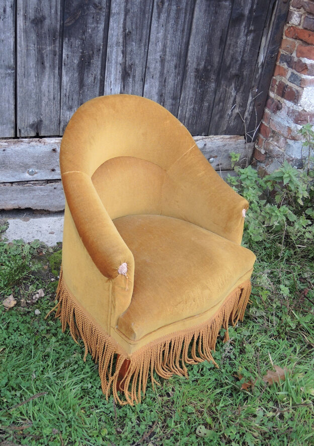 Former toad chair in mustard yellow velvet