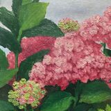 HST painting "Hydrangea Grove" signed E. Asselin mid-20th century