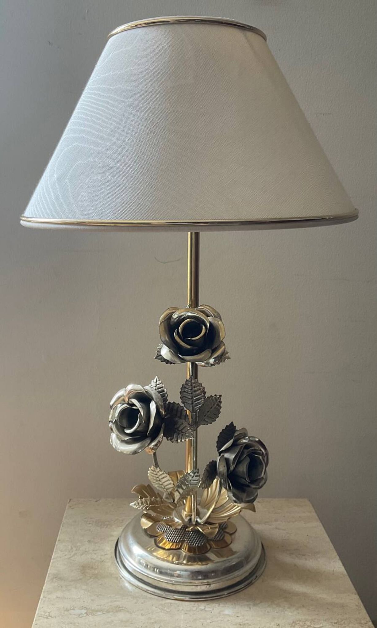 Vintage Franco Italy lamp with silver and gold metal flowers