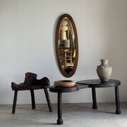 Miroir ovale vintage en chêne à glace biseautée H120 l43 P2