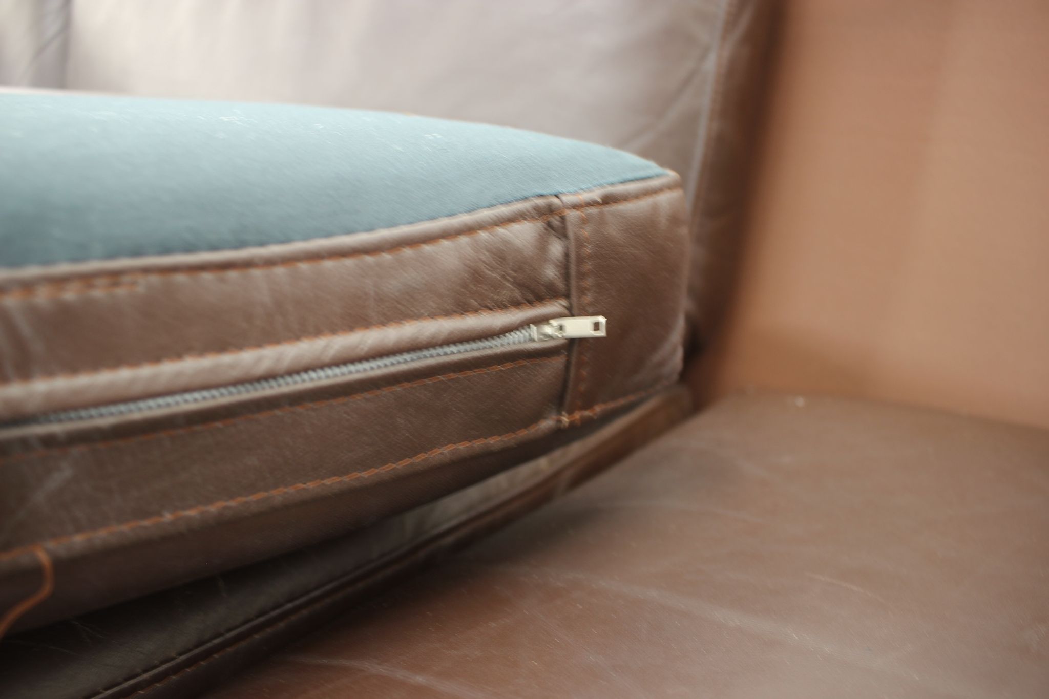 1970s danish brown leather 3-seater sofa