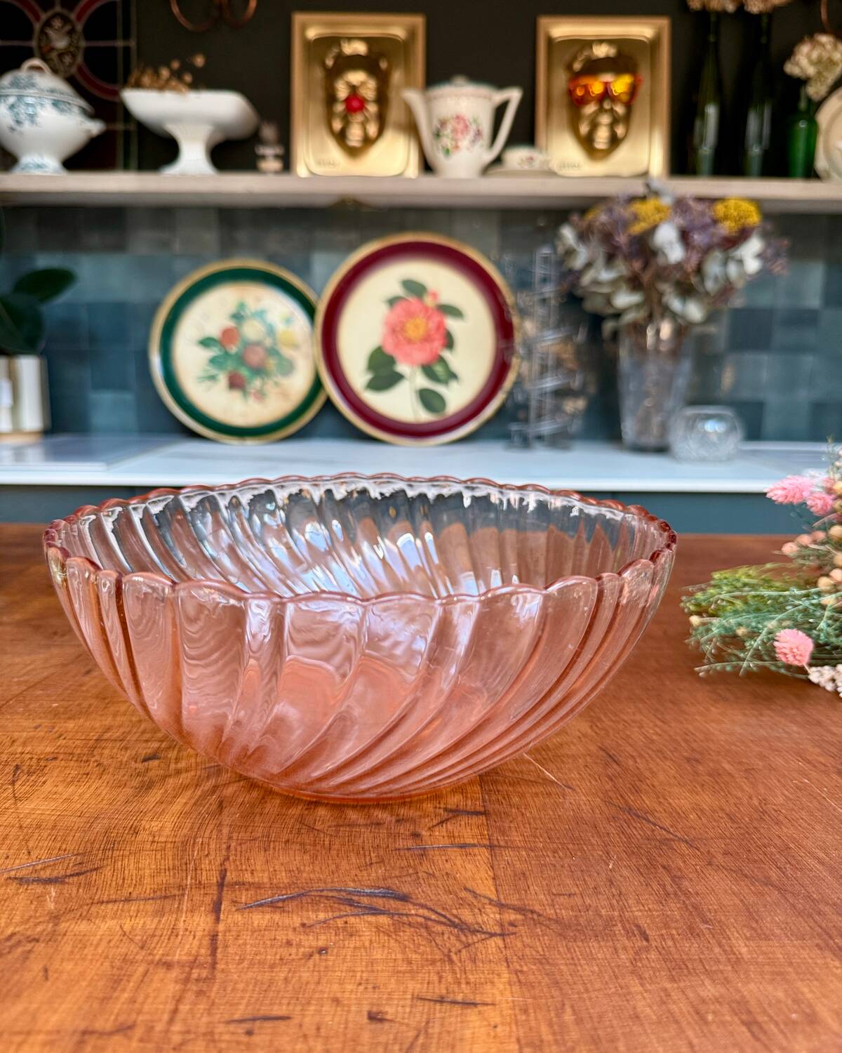 Rosaline pink glass salad bowl