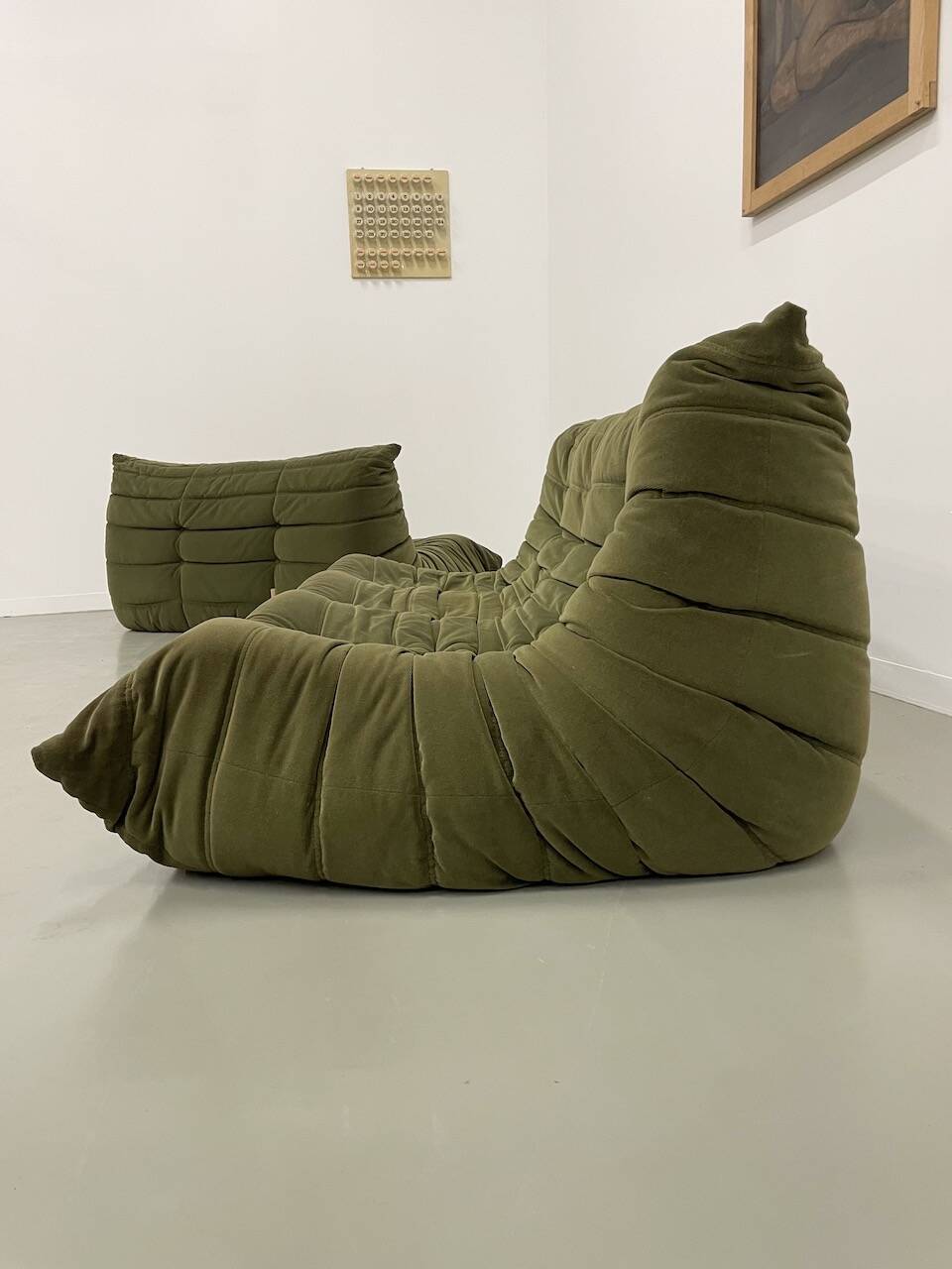 Vintage 2 and 3 seater green velvet togo set