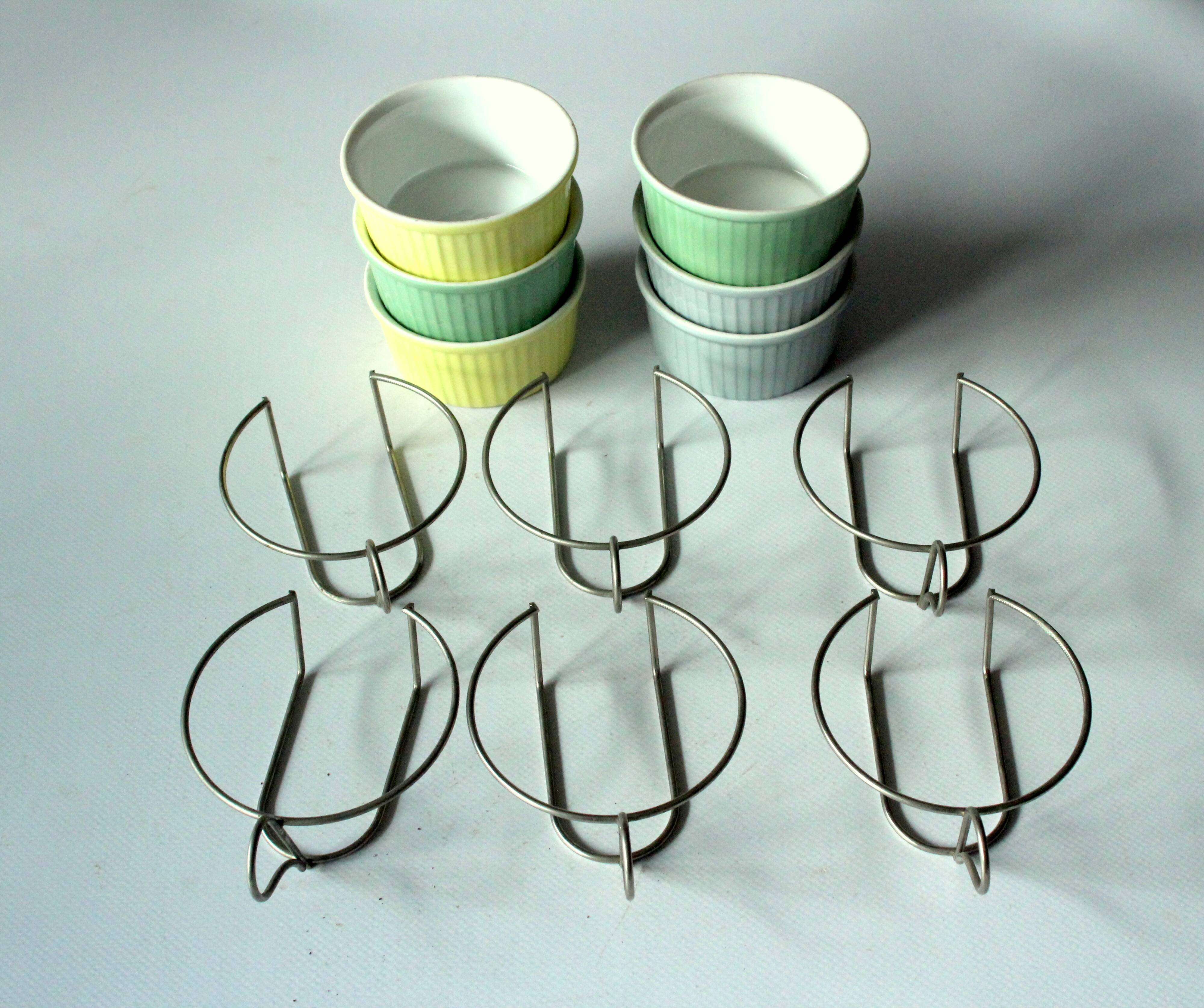 1950s - 6 Round ceramic souffle dishes with holder - made by Rosenthal