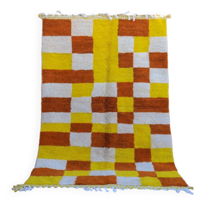 Tapis berbère marocain béni ouarain damiers jaune et marron