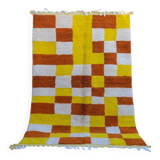 Tapis berbère marocain béni ouarain damiers jaune et marron