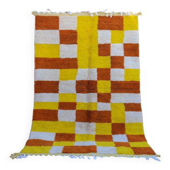 Moroccan Berber carpet blessed ouarain yellow and brown checkered