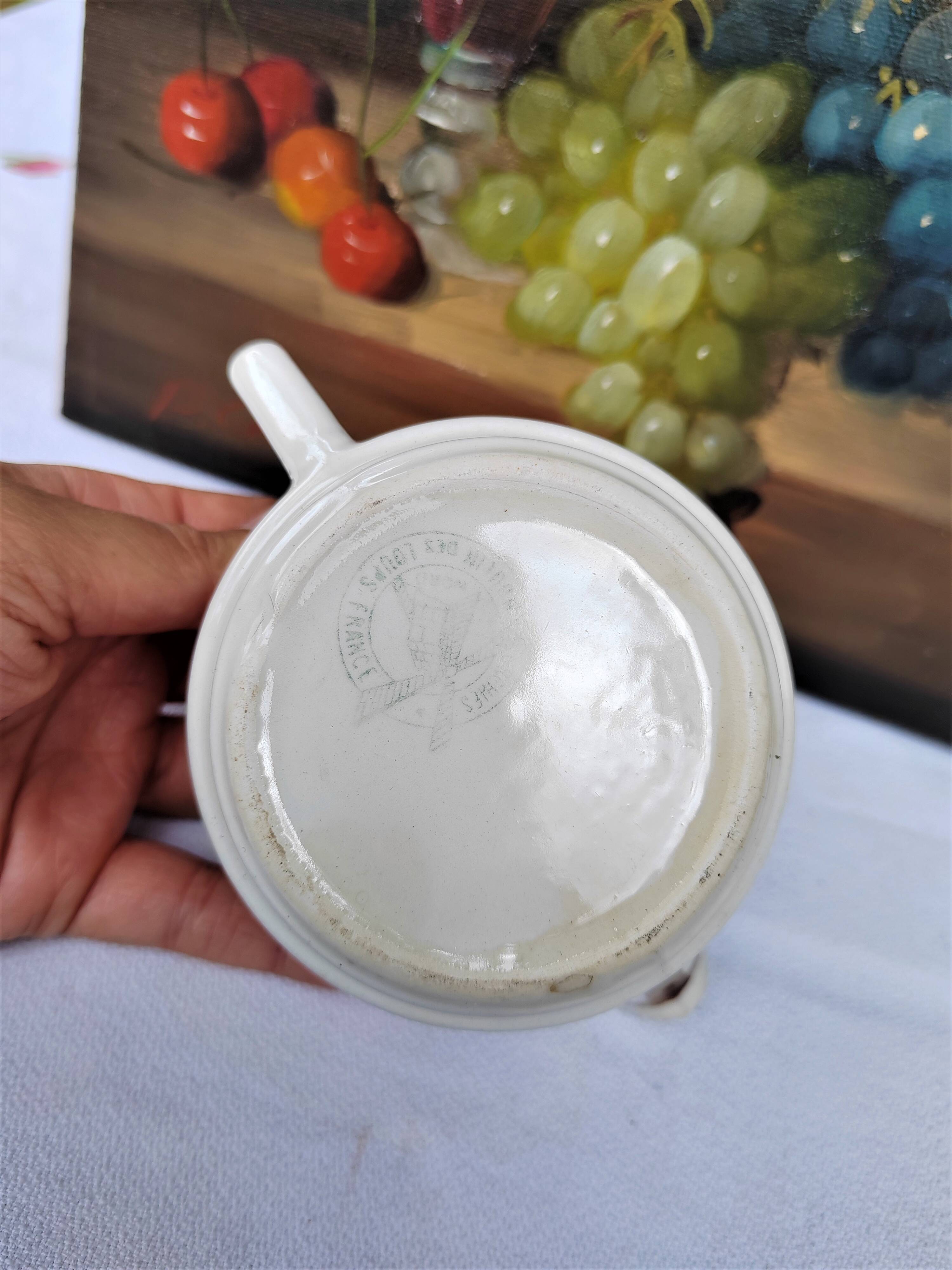 Cream pot brown grid decoration - Moulin des loups