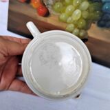 Cream pot brown grid decoration - Moulin des loups