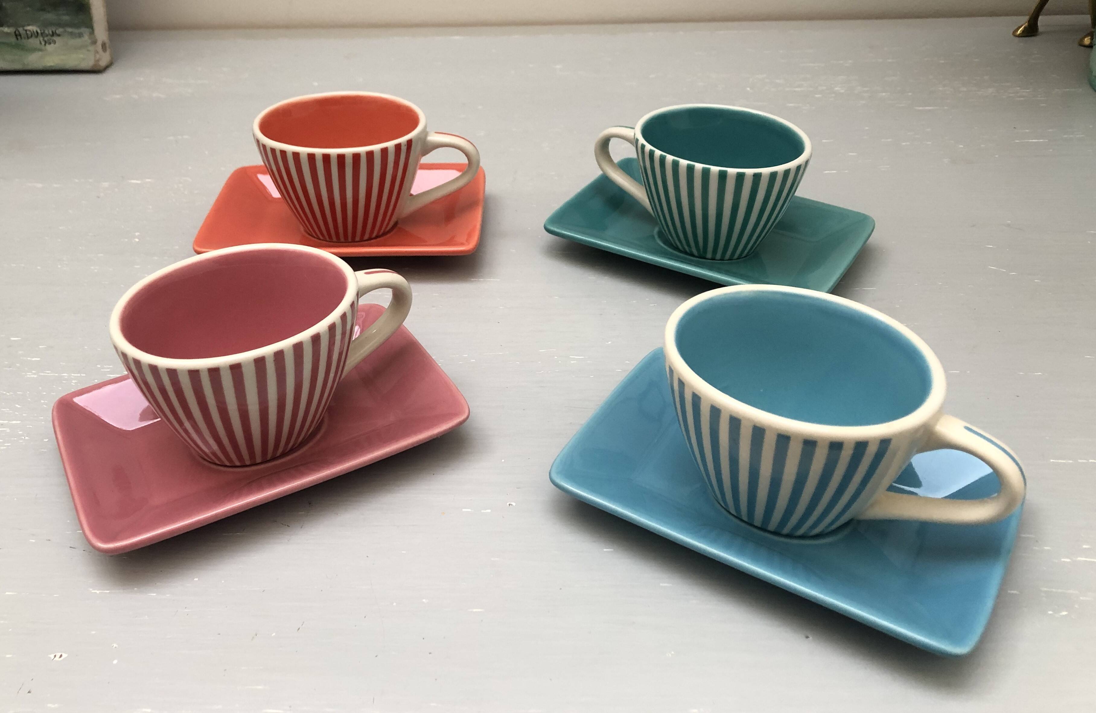 4 vintage ceramic coffee cups produced by LBVYR Circa