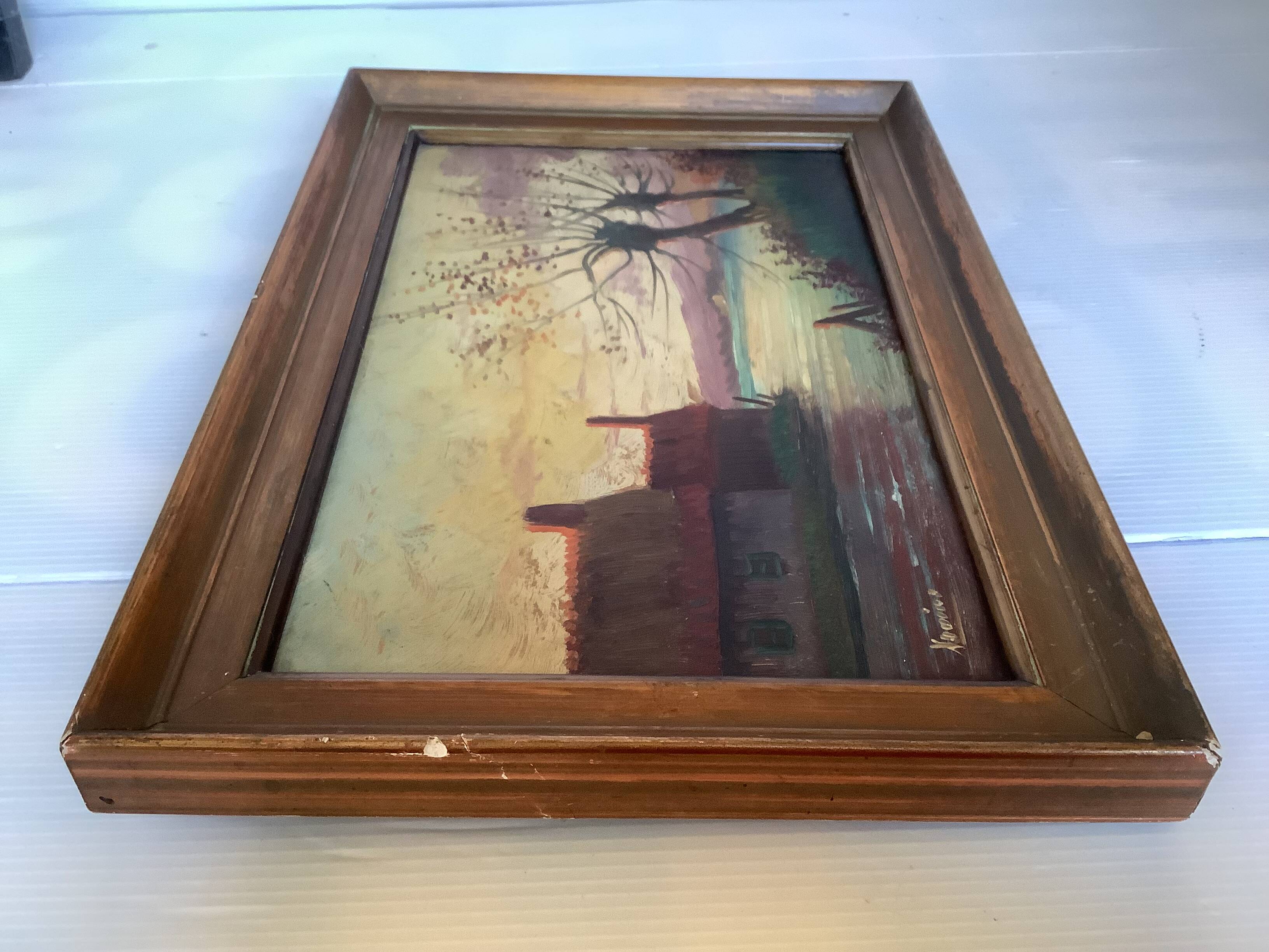 Small autumn landscape painting signed